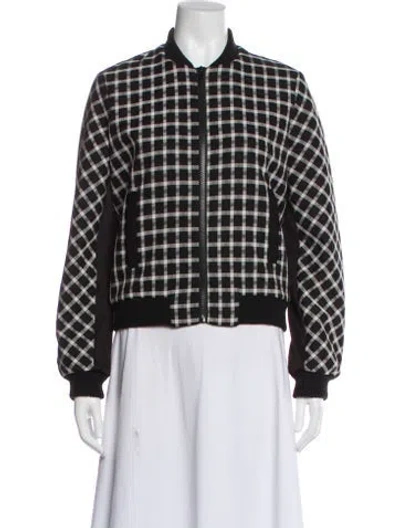 Pre-owned Maje Plaid Print Bomber Jacket In Black