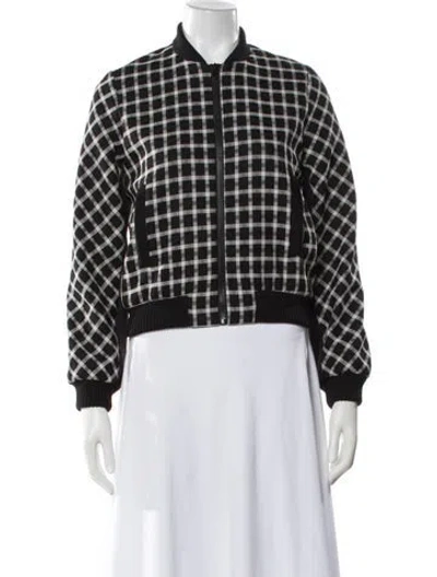 Pre-owned Maje Plaid Print Bomber Jacket In Black