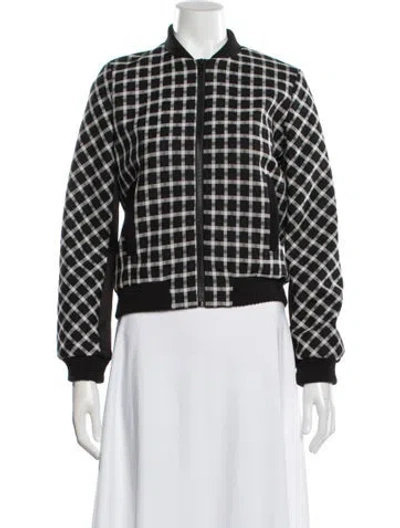 Pre-owned Maje Plaid Print Bomber Jacket In Black