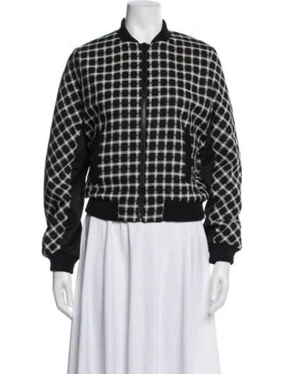 Pre-owned Maje Plaid Print Bomber Jacket In Black