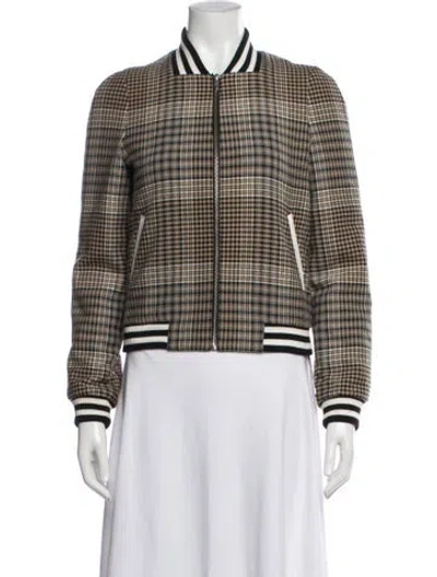 Pre-owned Maje Plaid Print Bomber Jacket In Brown
