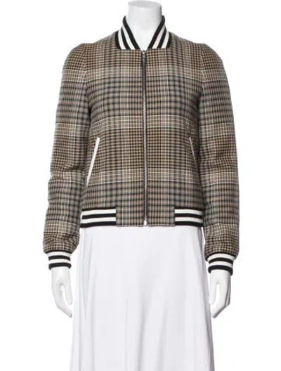 Pre-owned Maje Plaid Print Bomber Jacket In Brown