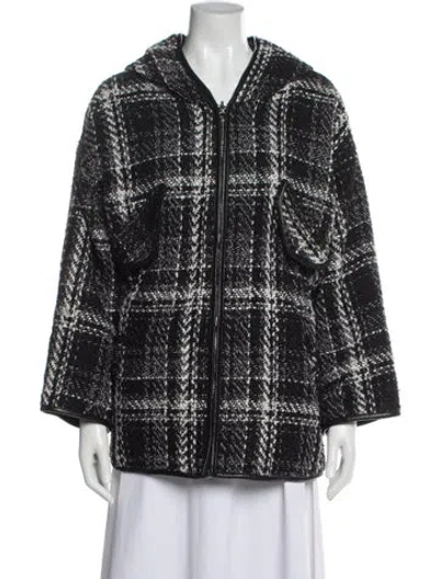 Pre-owned Maje Plaid Print Coat In Black