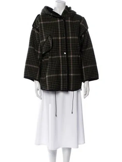 Pre-owned Maje Plaid Print Coat In Green