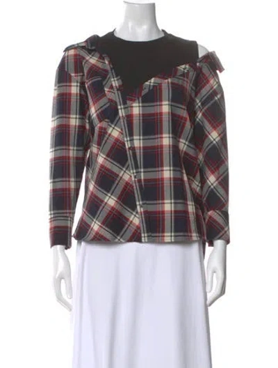 Pre-owned Maje Plaid Print Crew Neck Blouse In Multi