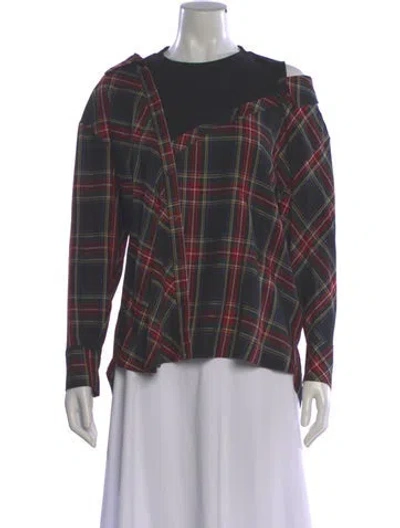 Pre-owned Maje Plaid Print Crew Neck Blouse In Multi