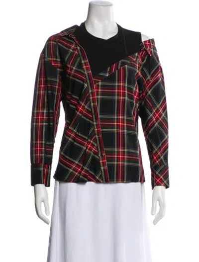 Pre-owned Maje Plaid Print Crew Neck Blouse In Red