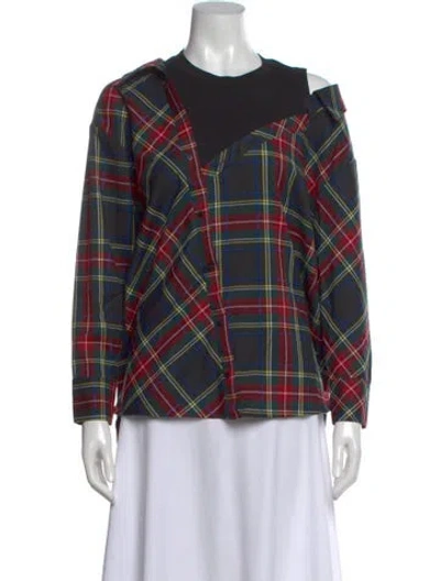 Pre-owned Maje Plaid Print Crew Neck Blouse In Red