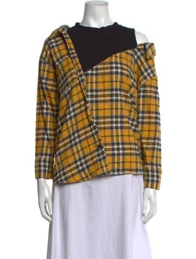 Pre-owned Maje Plaid Print Crew Neck Blouse In Yellow