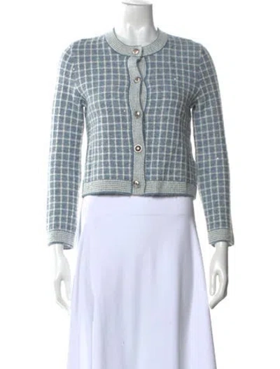 Pre-owned Maje Plaid Print Crew Neck Sweater In Blue