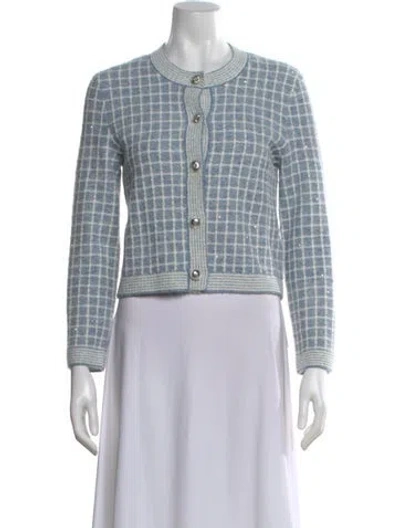 Pre-owned Maje Plaid Print Crew Neck Sweater In Blue