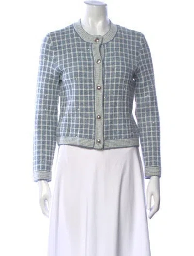 Pre-owned Maje Plaid Print Crew Neck Sweater In Blue