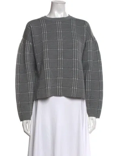 Pre-owned Maje Plaid Print Crew Neck Sweater In Grey