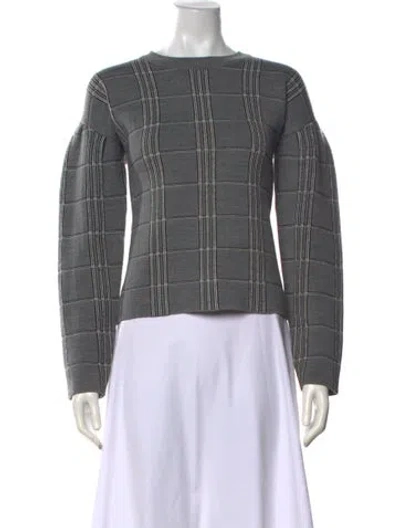 Pre-owned Maje Plaid Print Crew Neck Sweater In Grey
