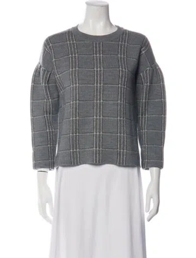 Pre-owned Maje Plaid Print Crew Neck Sweater In Grey