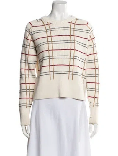 Pre-owned Maje Plaid Print Crew Neck Sweater In White