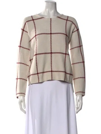 Pre-owned Maje Plaid Print Crew Neck Sweater In White