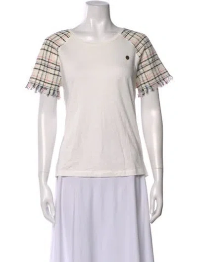 Pre-owned Maje Plaid Print Crew Neck T-shirt In White