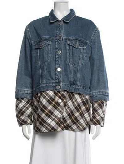 Pre-owned Maje Plaid Print Denim Jacket In Blue