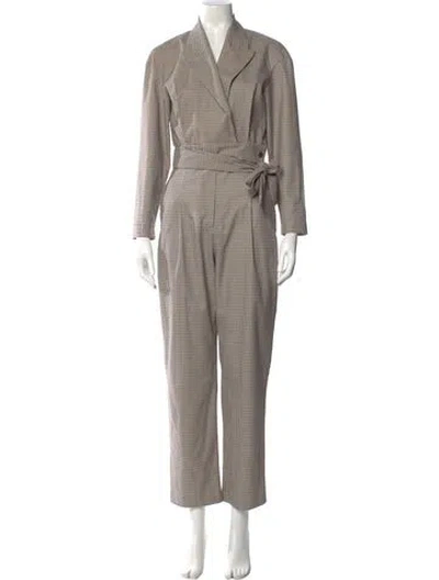 Pre-owned Maje Plaid Print Jumpsuit In Neutral