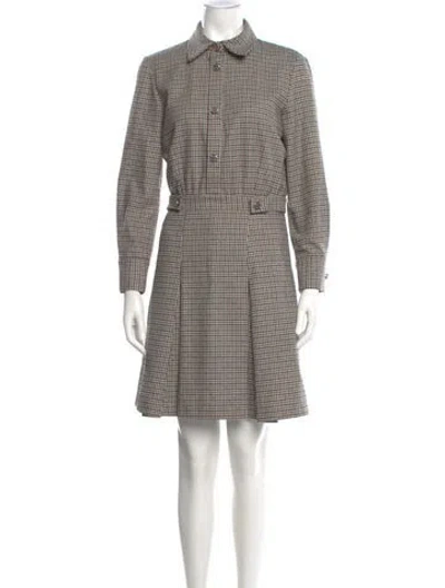 Pre-owned Maje Plaid Print Knee-length Dress In Brown