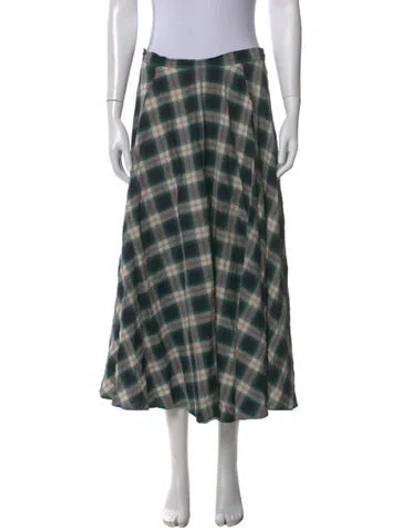 Pre-owned Maje Plaid Print Long Skirt In Green