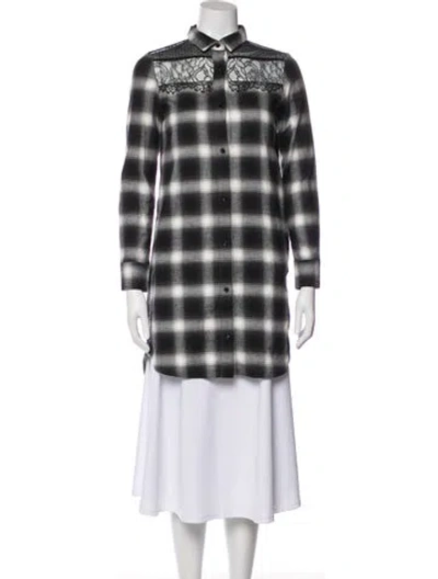 Pre-owned Maje Plaid Print Long Sleeve Blouse In Black