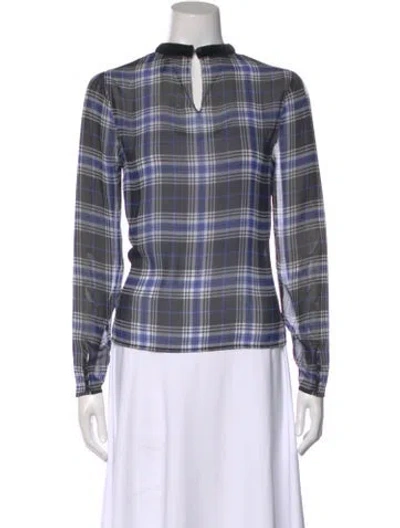 Pre-owned Maje Plaid Print Long Sleeve Blouse In Blue