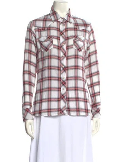 Pre-owned Maje Plaid Print Long Sleeve Button-up Top In Multi