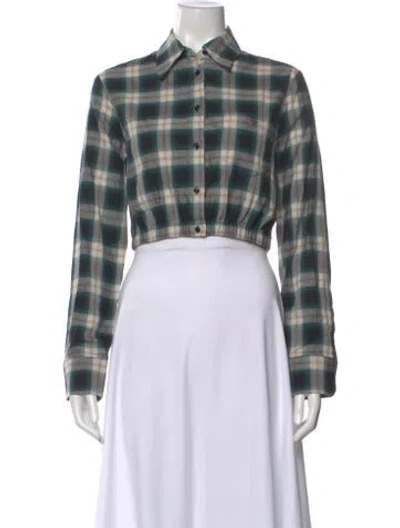 Pre-owned Maje Plaid Print Long Sleeve Crop Top In Multi