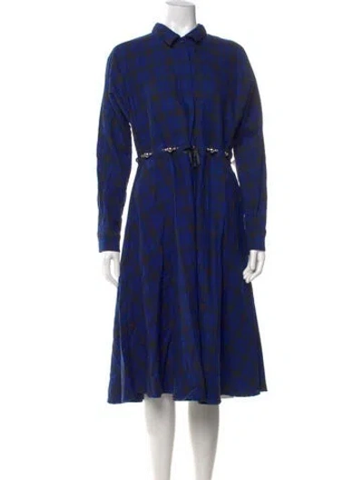 Pre-owned Maje Plaid Print Midi Length Dress W/ Tags In Blue