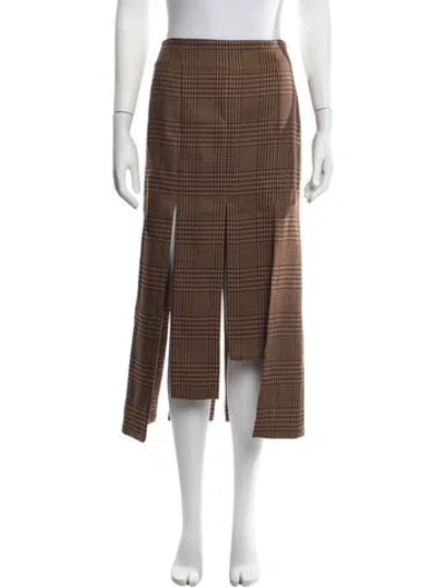 Pre-owned Maje Plaid Print Midi Length Skirt In Brown