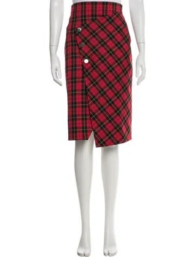 Pre-owned Maje Plaid Print Midi Length Skirt In Red
