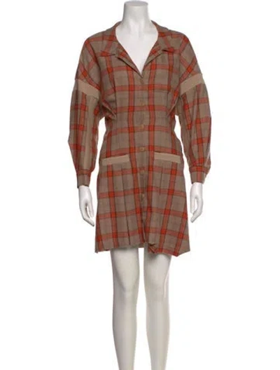 Pre-owned Maje Plaid Print Mini Dress In Brown