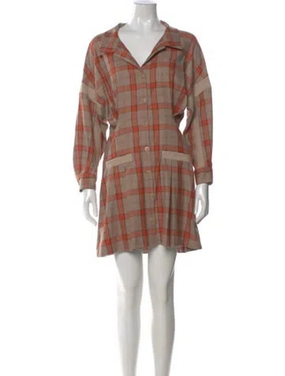 Pre-owned Maje Plaid Print Mini Dress In Brown