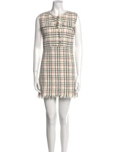 Pre-owned Maje Plaid Print Mini Dress In White