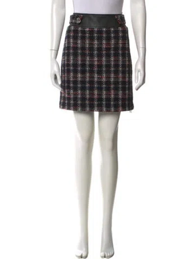 Pre-owned Maje Plaid Print Mini Skirt In Black