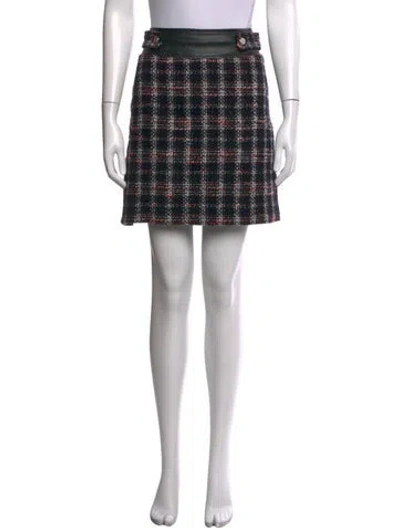 Pre-owned Maje Plaid Print Mini Skirt In Black