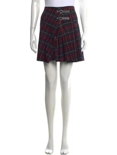 Pre-owned Maje Plaid Print Mini Skirt In Burgundy