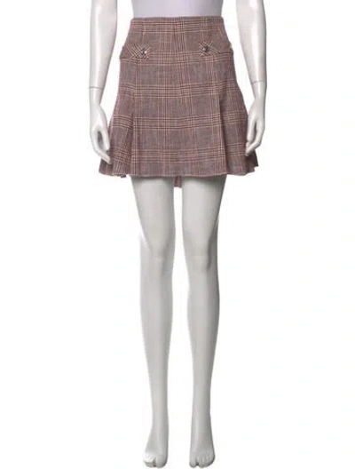 Pre-owned Maje Plaid Print Mini Skirt W/ Tags In Burgundy