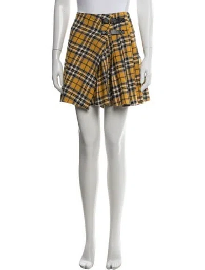 Pre-owned Maje Plaid Print Mini Skirt In Yellow