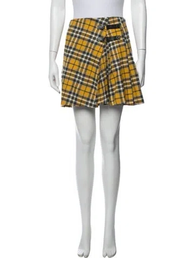 Pre-owned Maje Plaid Print Mini Skirt In Yellow