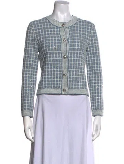Pre-owned Maje Plaid Print Open Front Sweater In Blue