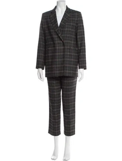 Pre-owned Maje Plaid Print Pantsuit W/ Tags In Gray