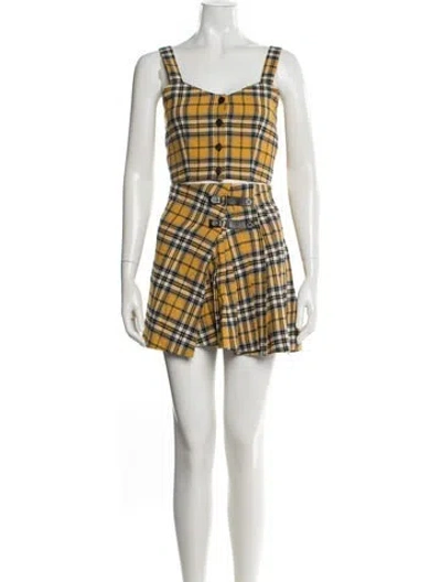 Pre-owned Maje Plaid Print Pleated Accents Skirt Set In Yellow