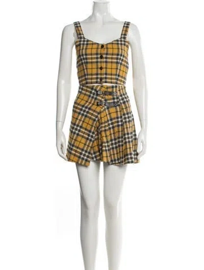 Pre-owned Maje Plaid Print Pleated Accents Skirt Set In Yellow