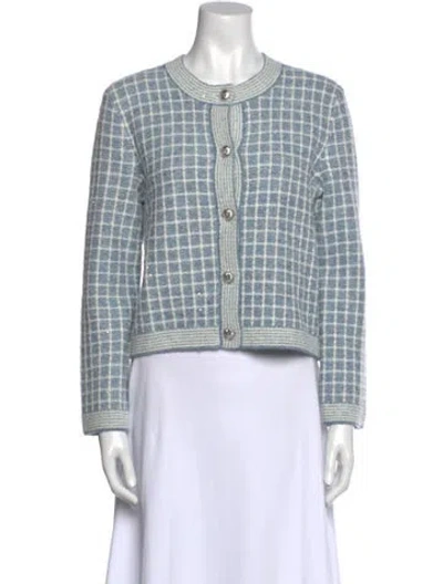 Pre-owned Maje Plaid Print Scoop Neck Sweater In Blue