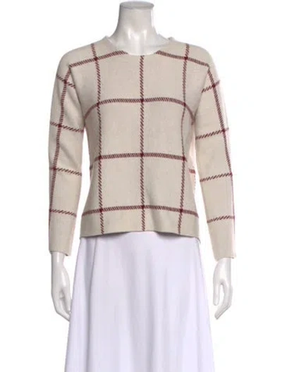 Pre-owned Maje Plaid Print Scoop Neck Sweater In White