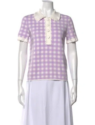Pre-owned Maje Plaid Print Short Sleeve Polo In Neutrals/purple