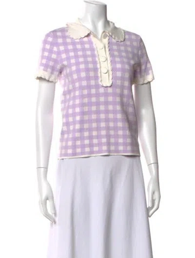 Pre-owned Maje Plaid Print Short Sleeve Polo In Neutrals/purple